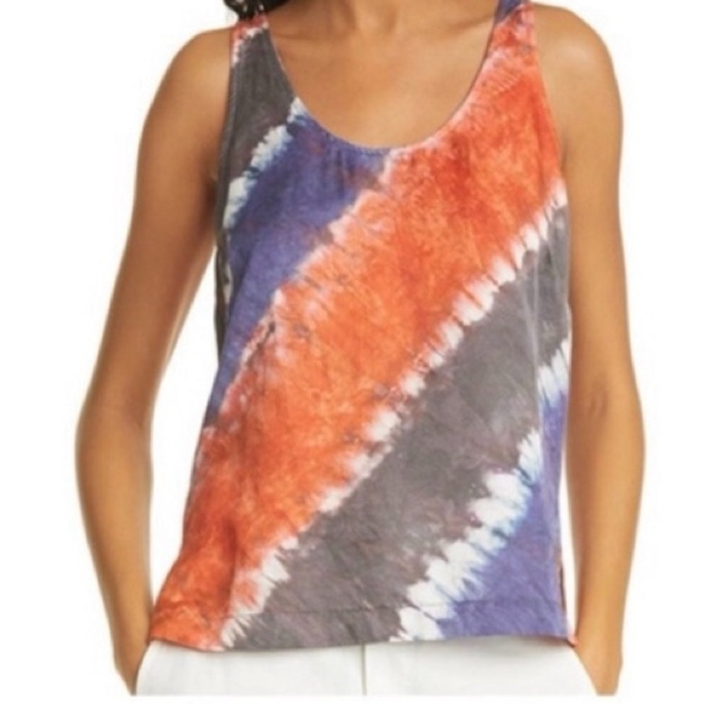 Raquel Allegra Watercolor Tie-Dye Silk Blend Tank Top Size Small Boho Artsy